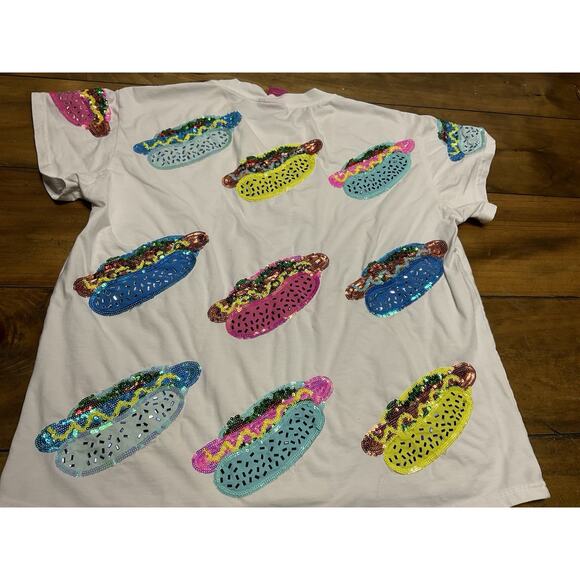 QUEEN OF SPARKLES White Hot Dog Print Blouse - Picture 10 of 11